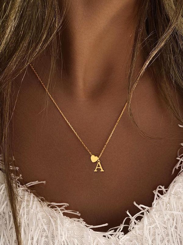 Fashion Letter & Heart Charm Pendant Necklace for Women, Classic Jewelry for Girls Gift, Fashion Jewelry for Party, Daily Decor, Exquisite Jewelry