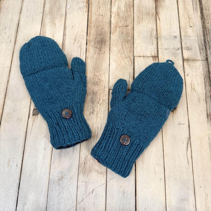 Hand Knit Convertible Mitten, Winter Unisex Gloves with Fleece Lining, Comfy and Warm Ski Gloves, Merino Wool, Texting Fingerless Gloves