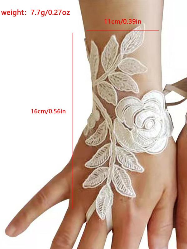 Lace Flower Decor Bridal Gloves, Elegant Gloves for Wedding Bridal Party Formal Occasions, Fashion Accessories for Women