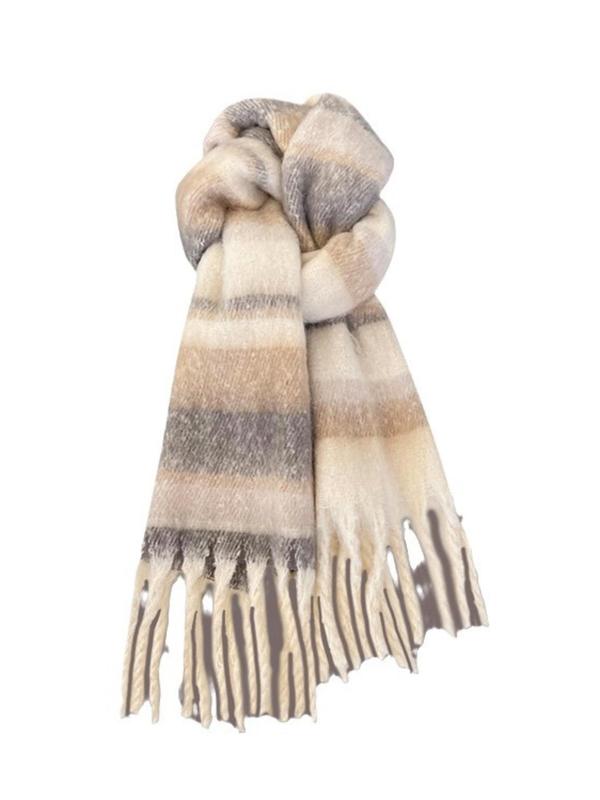 Women's Striped Pattern Tassel Decor Scarf, Casual Soft Warm Shawl for Fall & Winter, Fashion Accessories for Women & Girls