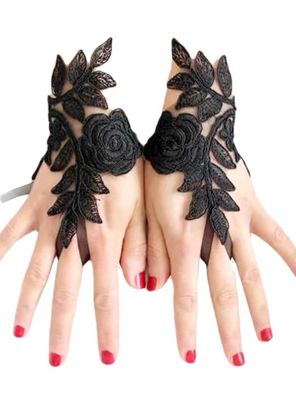 Lace Flower Decor Bridal Gloves, Elegant Gloves for Wedding Bridal Party Formal Occasions, Fashion Accessories for Women