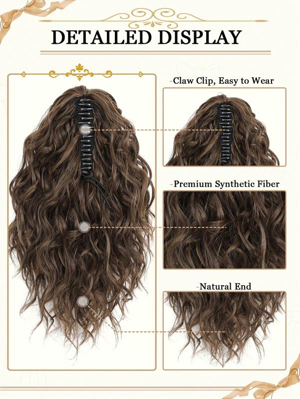 12-Inch Light Brown Curly Hair Ponytail Extension - Claw & Drawstring Synthetic High Ponytail for Women, Soft & Natural Look