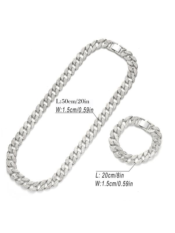 Cuban Link Chain and Bracelet Set for Men Women Iced Out Gift for Boys Hip Hop Rapper Jewelry