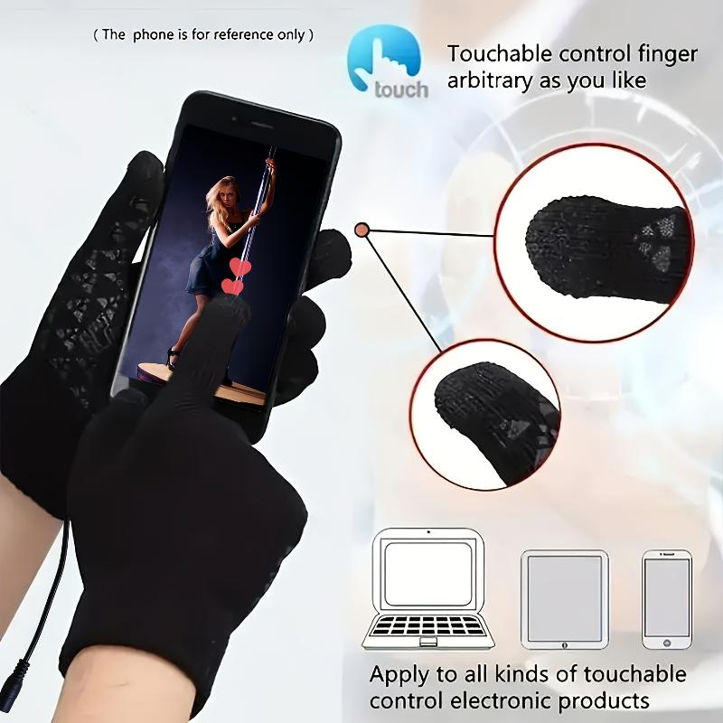 USB-Powered Heated Gloves - Double-Sided, Touchscreen Compatible, Thick & Warm with Elastic Cuffs for Winter Outdoor Activities