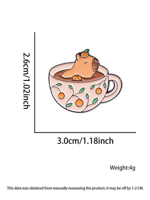 Cute Cartoon Capybara & Tea Cup Design Brooch, Fashion Alloy Badge for Daily Clothing Decor, Trendy All-match & Exquisite Brooch for Gift