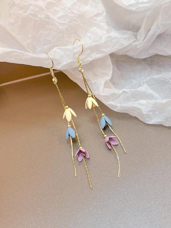 1 Pair Floral Tassel Drop Earrings