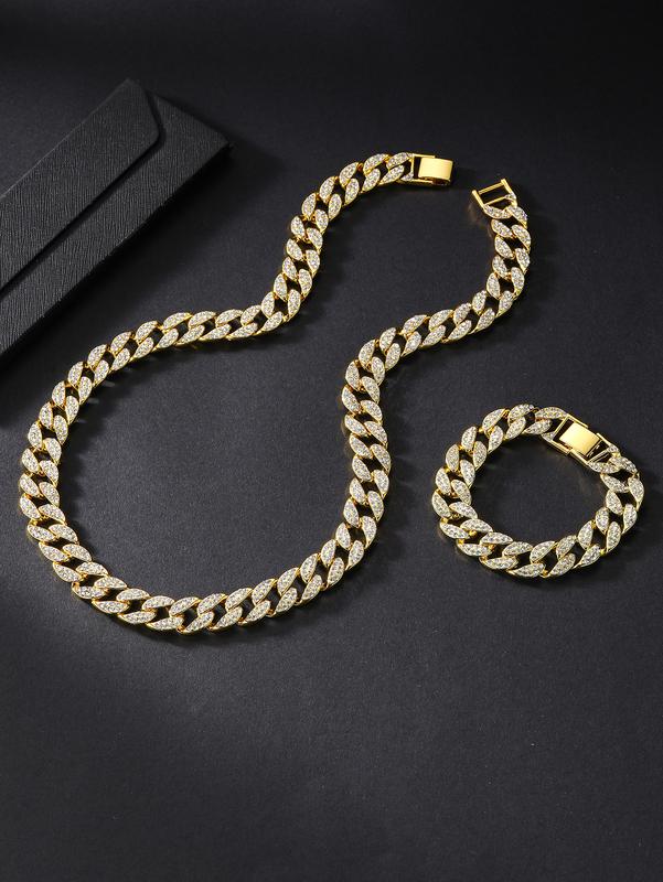 Cuban Link Chain and Bracelet Set for Men Women Iced Out Gift for Boys Hip Hop Rapper Jewelry