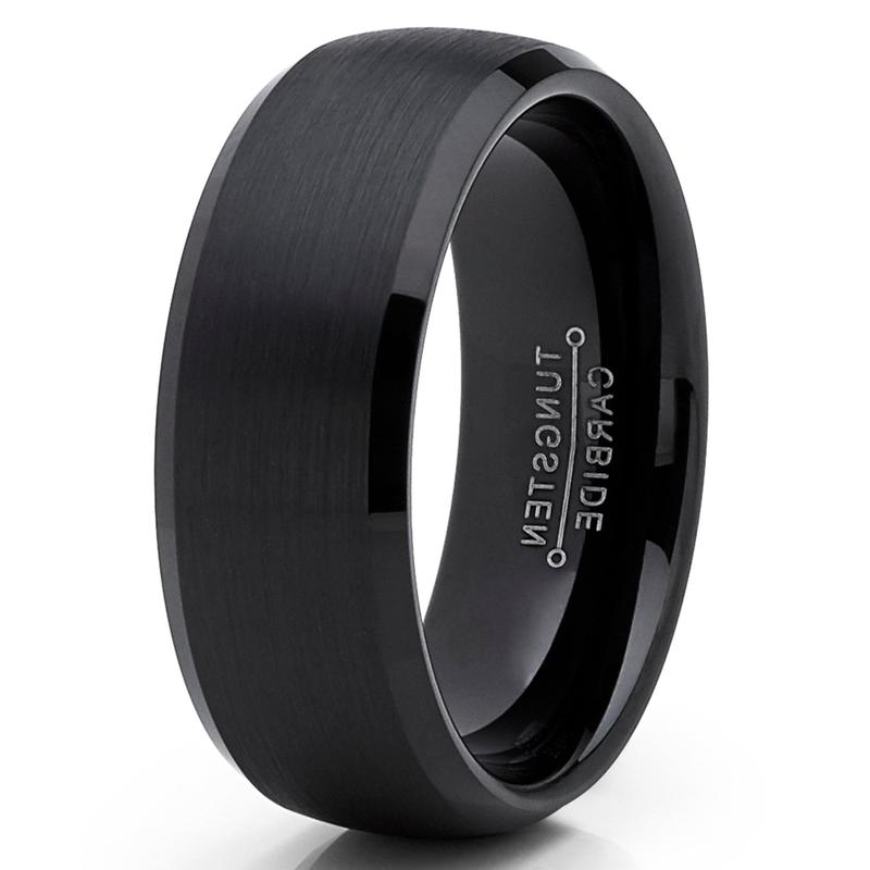 Men's Black Tungsten Wedding Band Ring Dome 8MM Comfort-fit