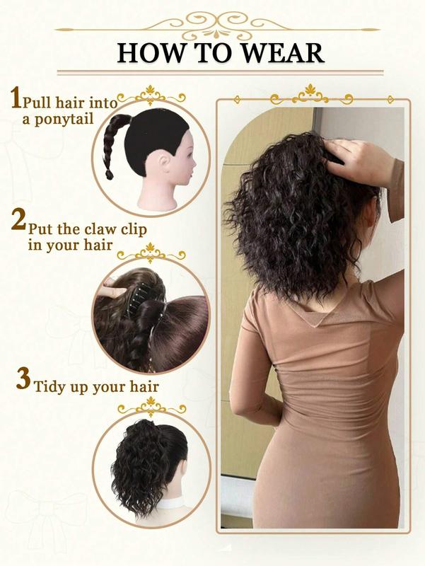 12-Inch Light Brown Curly Hair Ponytail Extension - Claw & Drawstring Synthetic High Ponytail for Women, Soft & Natural Look