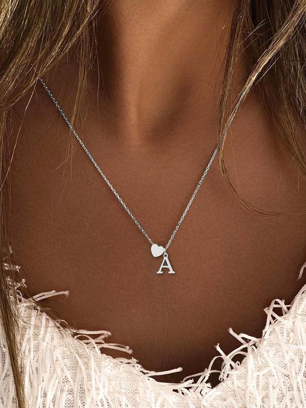 Fashion Letter & Heart Charm Pendant Necklace for Women, Classic Jewelry for Girls Gift, Fashion Jewelry for Party, Daily Decor, Exquisite Jewelry