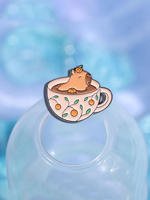 Cute Cartoon Capybara & Tea Cup Design Brooch, Fashion Alloy Badge for Daily Clothing Decor, Trendy All-match & Exquisite Brooch for Gift