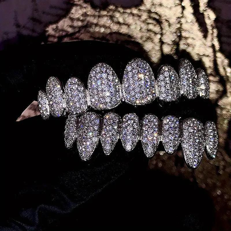 Hip Hop Cubic Zirconia Teeth Grills Punk Tooth Caps Cosplay Rapper Jewelry Glittering Hip Hop Cubic Zirconia Teeth Grills- 20 Piece Top & Bottom Set for Rappers and Cosplayers - Premium Punk Tooth Caps