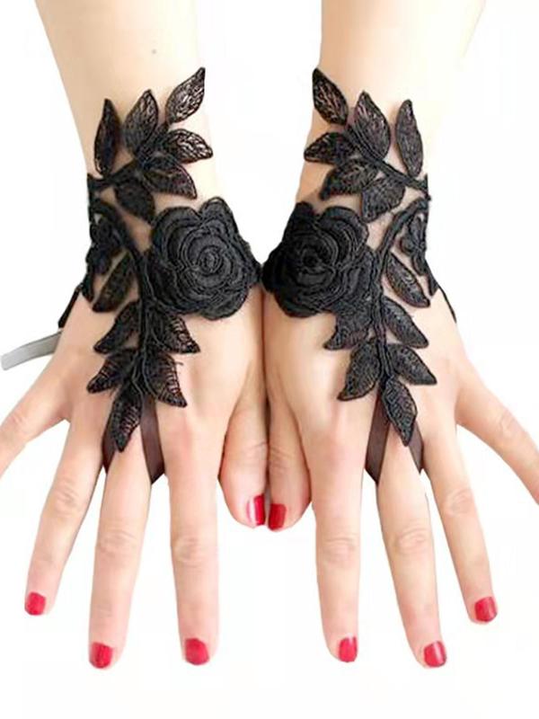 Lace Flower Decor Bridal Gloves, Elegant Gloves for Wedding Bridal Party Formal Occasions, Fashion Accessories for Women