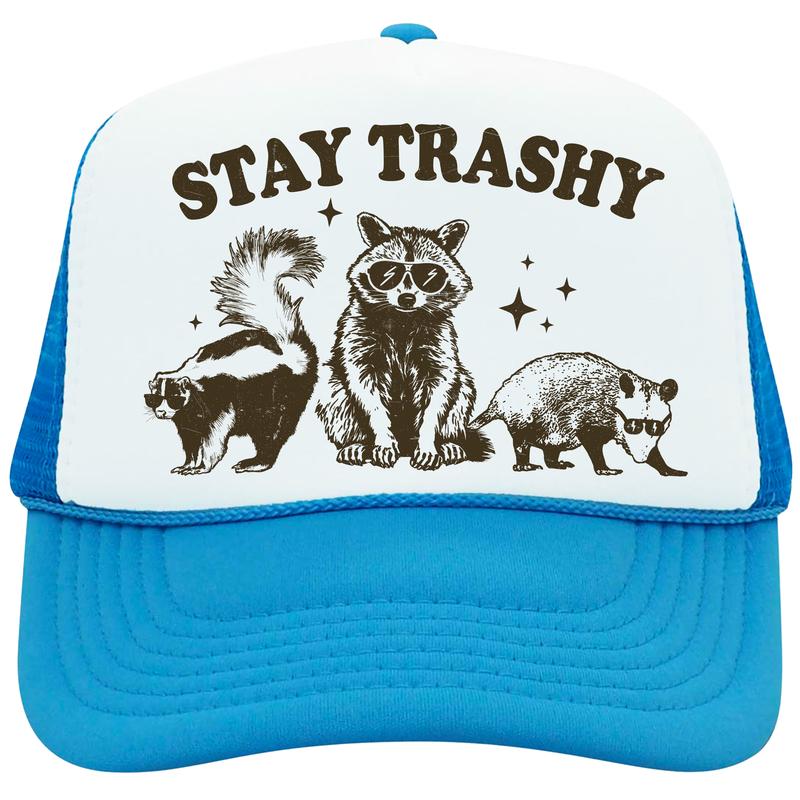 Stay Trashy Trucker Hat for Women and Men -Funny Raccoon Graphic Adjustable Hat - Summer Snapback