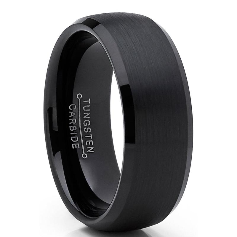 Men's Black Tungsten Wedding Band Ring Dome 8MM Comfort-fit