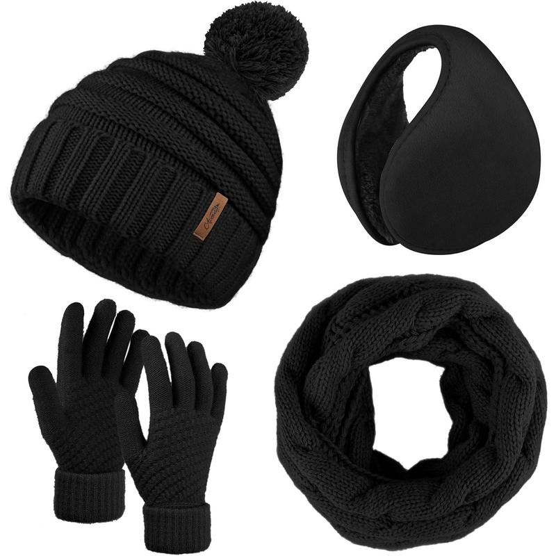 Winter Warm Set Knitted Beanie Hat Scarf Cold Weather Touchscreen Gloves Soft Ear Warmer for Men Women