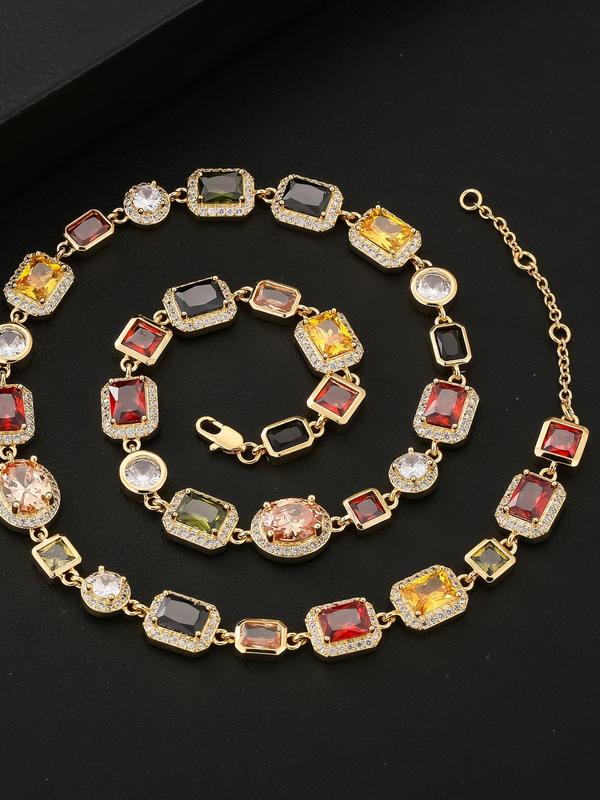 Colorful Rhinestone Decorated Pendant Necklace for Women & Girls, Y2k Jewelry, Fashion Jewelry for Party, Daily Clothing Decor, Trendy All-match & Exquisite Jewelry for Birthday Gift