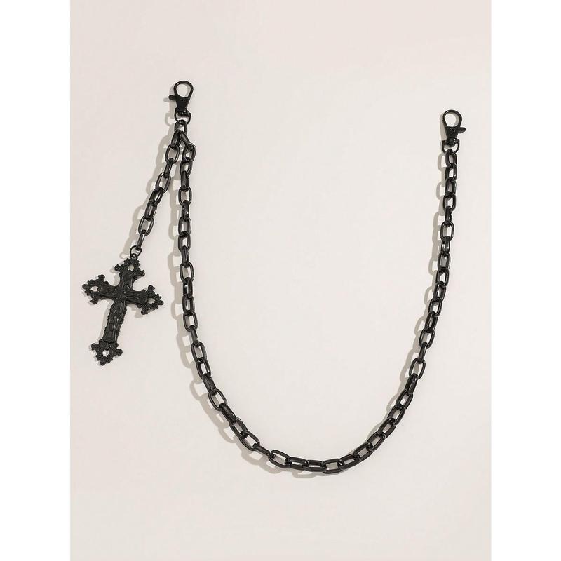 1pc Men's Single Silver Chunky Chain Double Loop Cross Accessory For Suits, Pants