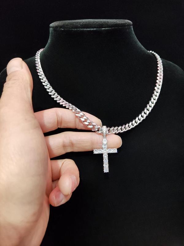 Unisex Easter Street Cross Pendant Necklace for Summer, Y2k Rhinestone Decor Cuban Chain Necklace for Party Back To School Women, Clean Girl Jewelry for Birthday, Back To School Accessory, Fall Outfits, Fall Freshness Fall