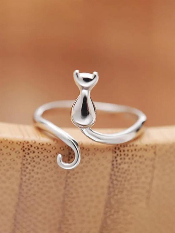 Cute Cat Design Cuff Ring, Fashion Accessories for Women & Girls, Simple Jewelry for Party, Daily Clothing Decor, Trendy All-match & Exquisite Jewelry for Engagement Wedding Anniversary Birthday Gift