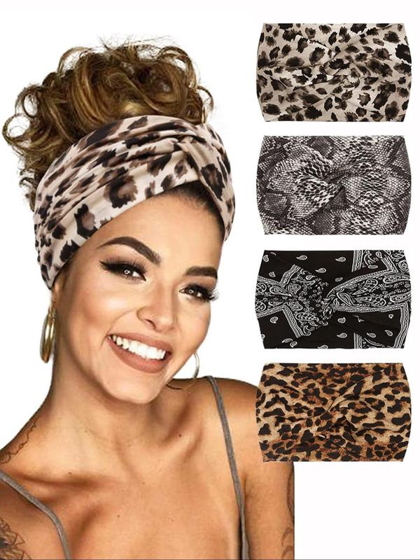 Leopard & Paisley Print Hair Band, Prom Hairstyles 2024 Casual Elastic Hair Band for Women & Girls, Fashion Hair Accessories for Daily Wear for Various Hairstyle Use