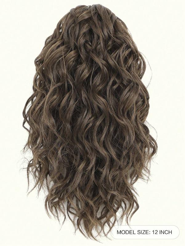 12-Inch Light Brown Curly Hair Ponytail Extension - Claw & Drawstring Synthetic High Ponytail for Women, Soft & Natural Look