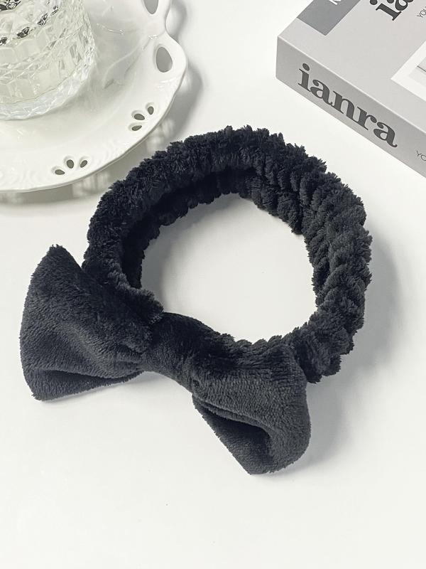 Cute Bow Decor Plush Hair Band, Soft Water Absorbent Hair Band, Face Wash & Makeup Hair Accessories for Women & Girls