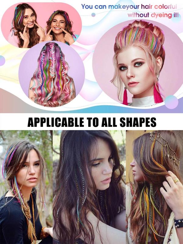 16 Inch Colorful Hair Extensions, 20 Strands Synthetic Hair Extensions with PullingHook & Silicone Ring, Fashionable Hair Extensions for Women & Girls