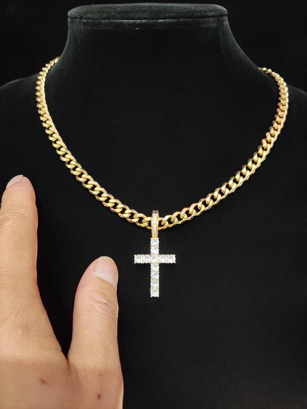 Unisex Easter Street Cross Pendant Necklace for Summer, Y2k Rhinestone Decor Cuban Chain Necklace for Party Back To School Women, Clean Girl Jewelry for Birthday, Back To School Accessory, Fall Outfits, Fall Freshness Fall