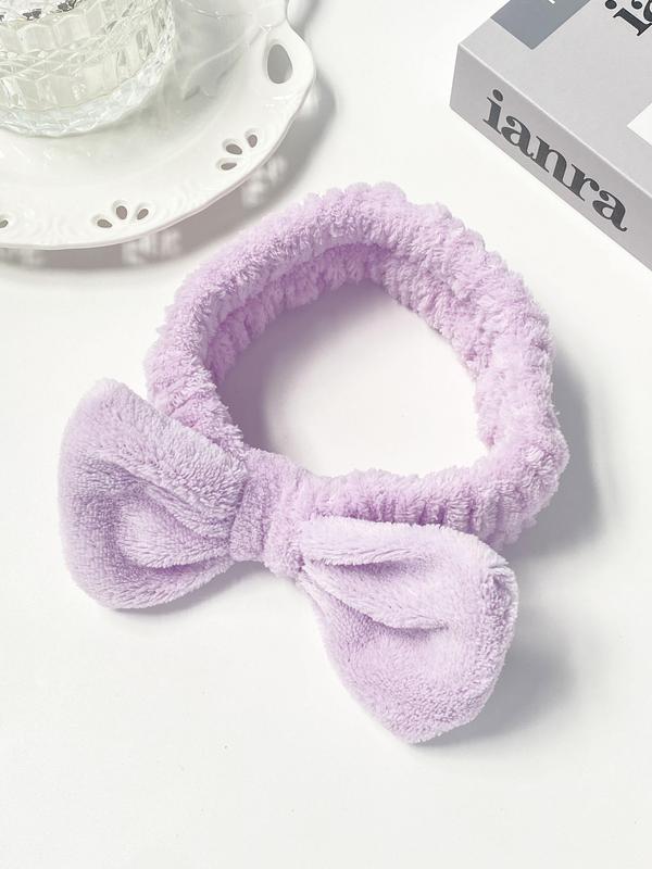 Cute Bow Decor Plush Hair Band, Soft Water Absorbent Hair Band, Face Wash & Makeup Hair Accessories for Women & Girls