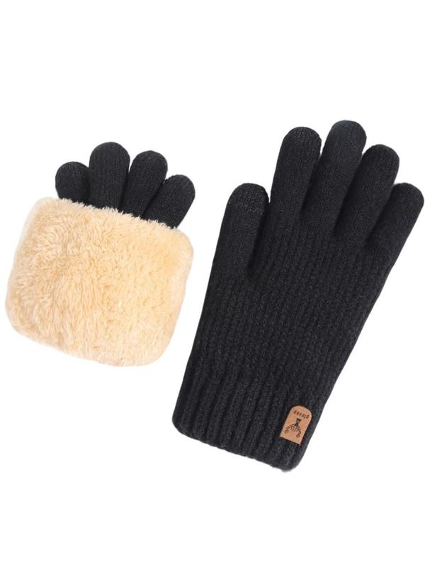 Men's Solid Fingerless Plush Gloves, Casual Warm Double Layer Thickened Gloves for Fall & Winter, Fashion Accessories for Men