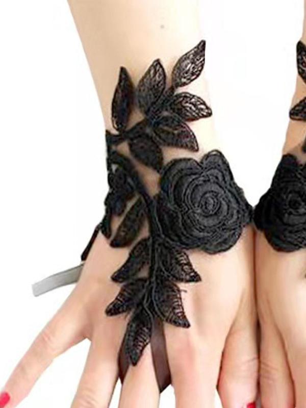 Lace Flower Decor Bridal Gloves, Elegant Gloves for Wedding Bridal Party Formal Occasions, Fashion Accessories for Women