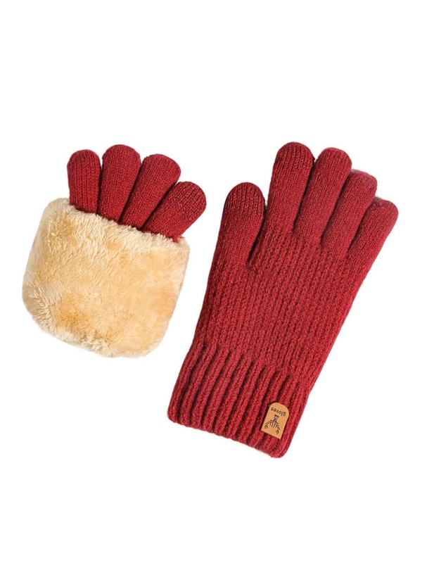 Men's Solid Fingerless Plush Gloves, Casual Warm Double Layer Thickened Gloves for Fall & Winter, Fashion Accessories for Men