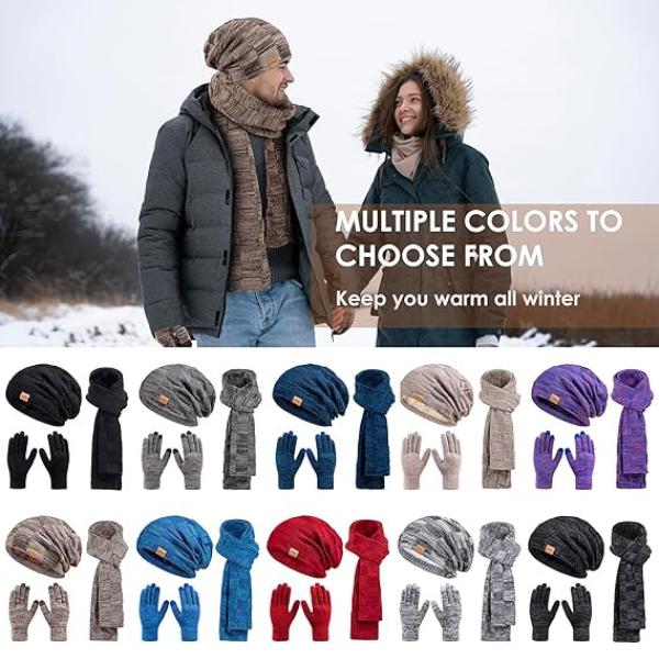 Winter Beanie Hat, Scarf, & Touchscreen Gloves Set - Cozy & Stylish for Men & Women