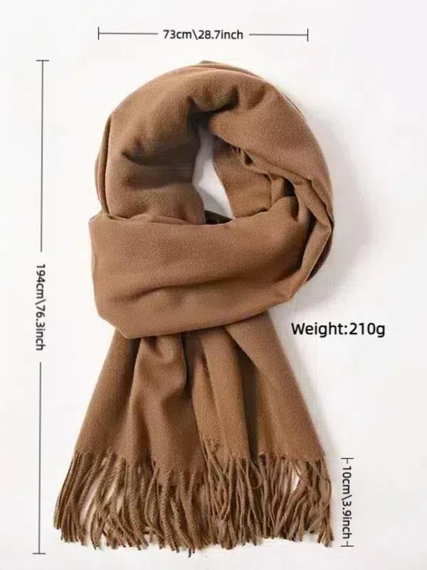 Women's Solid Color Tassel Decor Scarf, Casual Soft Warm Shawl for Fall & Winter, Fashion Accessories for Women & Girls