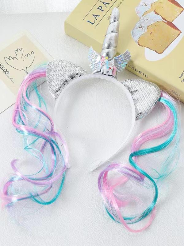 Unicorn Design Hair Hoop, Cute Trendy Hair Wig Hat Sequin Decor Hair Hoop, Fashionable Hair Accessories for Women & Girls for Party Decoration