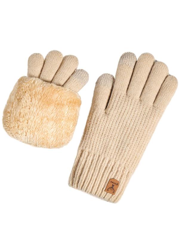 Men's Solid Fingerless Plush Gloves, Casual Warm Double Layer Thickened Gloves for Fall & Winter, Fashion Accessories for Men