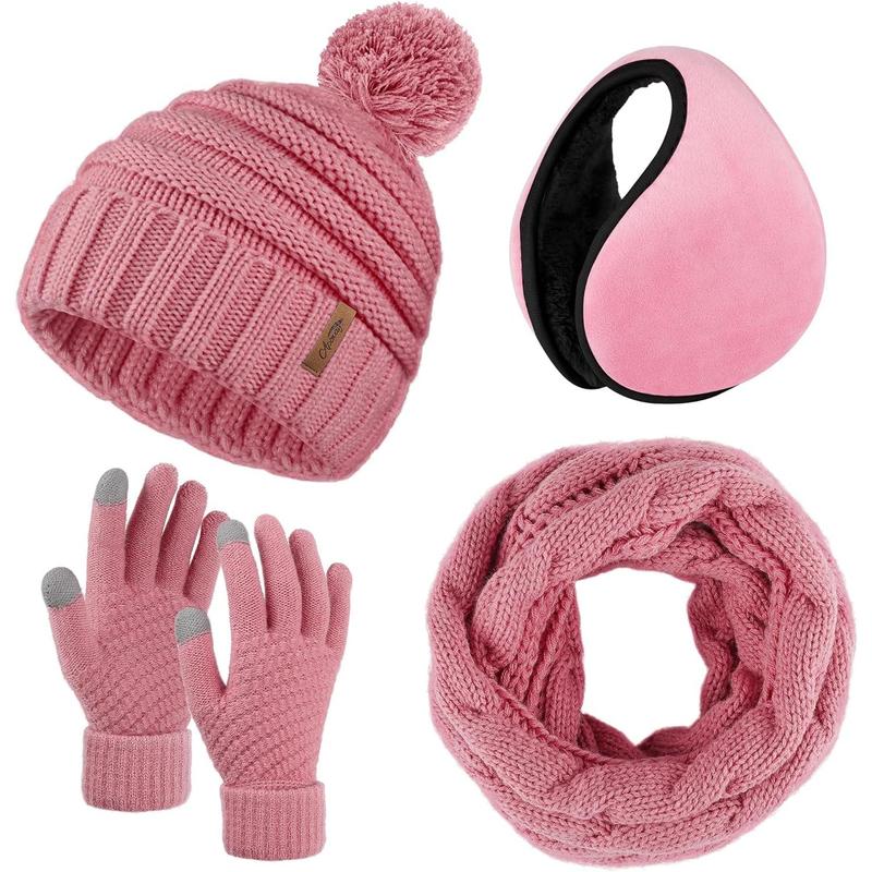 Winter Warm Set Knitted Beanie Hat Scarf Cold Weather Touchscreen Gloves Soft Ear Warmer for Men Women