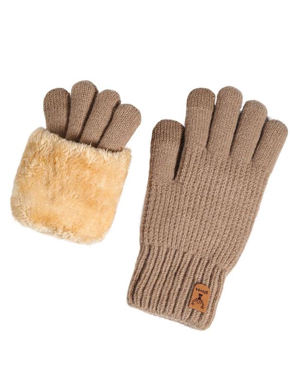 Men's Solid Fingerless Plush Gloves, Casual Warm Double Layer Thickened Gloves for Fall & Winter, Fashion Accessories for Men