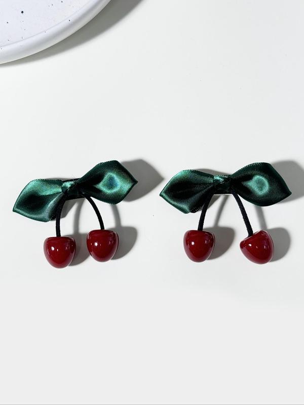 Cherry & Leaf Design Hair Clips, Cute Bowknot Decor Hair Accessories for Women & Girls, Minimalist Headwear Suitable for Thick Hair