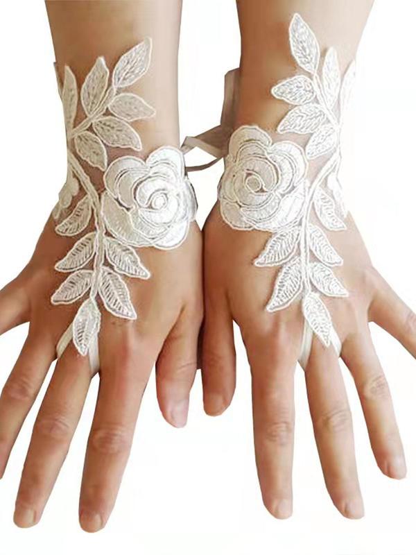 Lace Flower Decor Bridal Gloves, Elegant Gloves for Wedding Bridal Party Formal Occasions, Fashion Accessories for Women