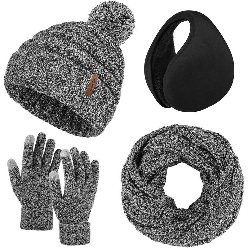 Winter Warm Set Knitted Beanie Hat Scarf Cold Weather Touchscreen Gloves Soft Ear Warmer for Men Women