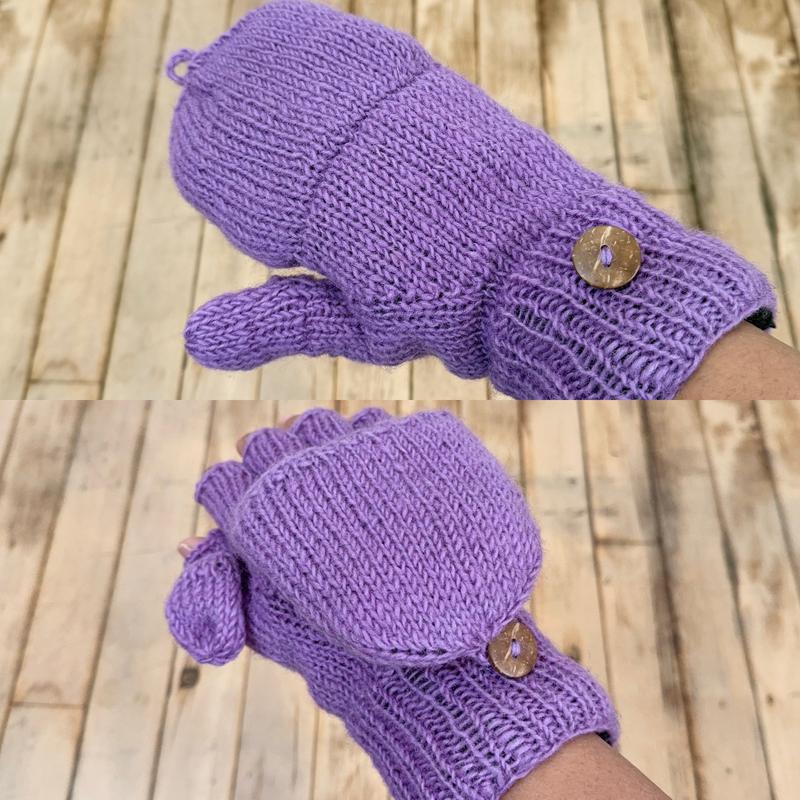 Hand Knit Convertible Mitten, Winter Unisex Gloves with Fleece Lining, Comfy and Warm Ski Gloves, Merino Wool, Texting Fingerless Gloves