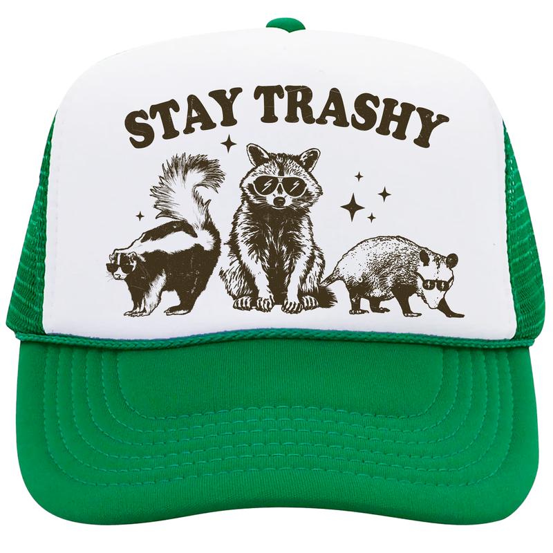 Stay Trashy Trucker Hat for Women and Men -Funny Raccoon Graphic Adjustable Hat - Summer Snapback