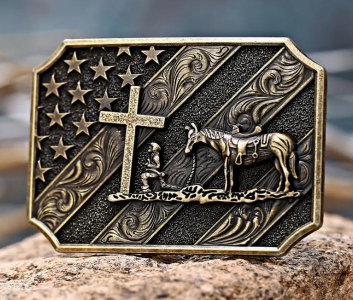 Bronze praying WESTERN cowboy BELT buckle 1801BNZ