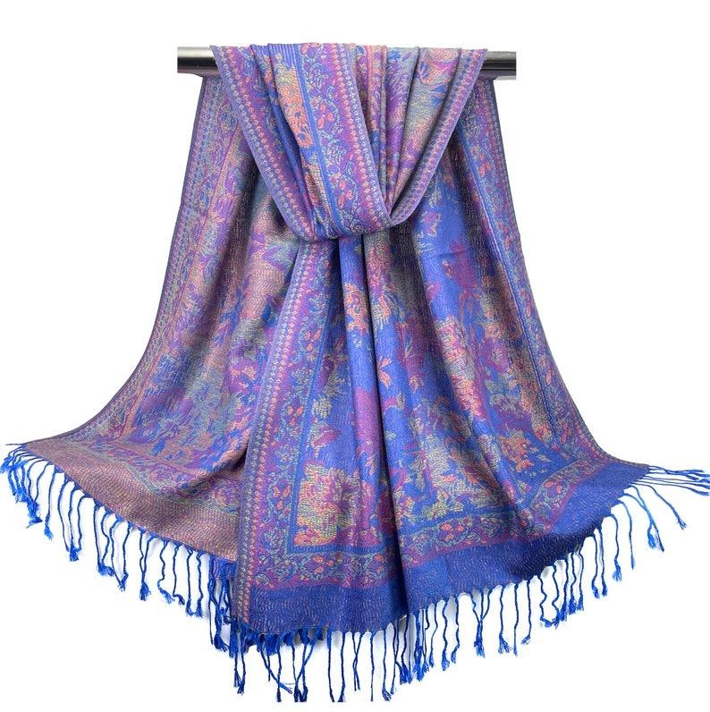 Royal Blue Floral Pashmina Scarf for Women - Multicolor Hair Wraps Light Weight Festival Shawl Mothers Day Gifts Bohemian Style Head Cover