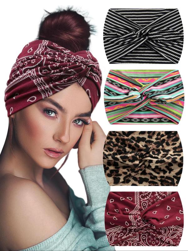 Leopard & Paisley Print Hair Band, Prom Hairstyles 2024 Casual Elastic Hair Band for Women & Girls, Fashion Hair Accessories for Daily Wear for Various Hairstyle Use