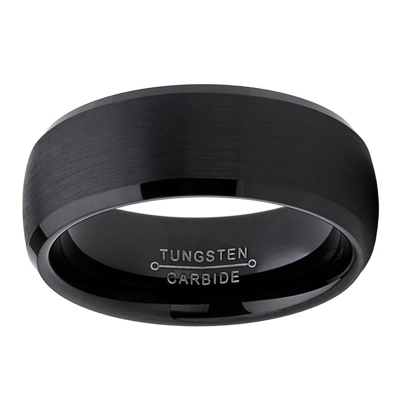 Men's Black Tungsten Wedding Band Ring Dome 8MM Comfort-fit