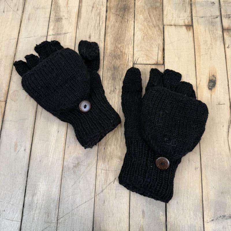 Hand Knit Convertible Mitten, Winter Unisex Gloves with Fleece Lining, Comfy and Warm Ski Gloves, Merino Wool, Texting Fingerless Gloves