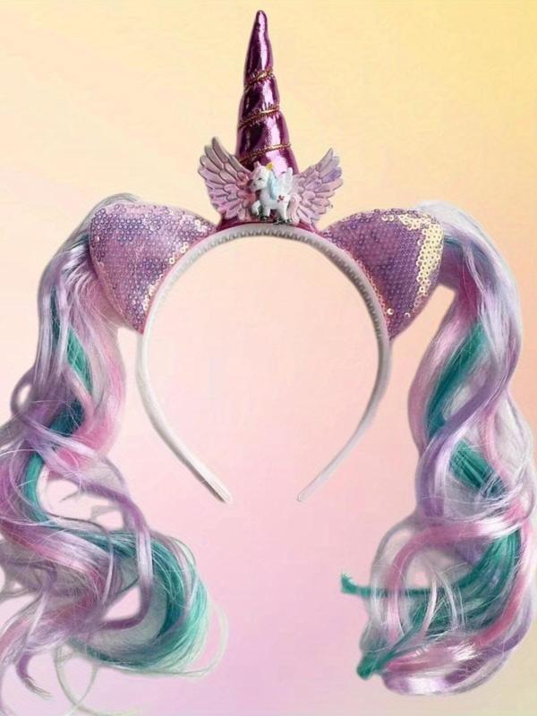 Unicorn Design Hair Hoop, Cute Trendy Hair Wig Hat Sequin Decor Hair Hoop, Fashionable Hair Accessories for Women & Girls for Party Decoration